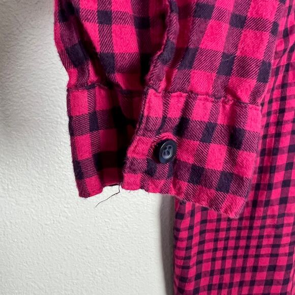 Splendid Women's Medium Fuchsia Pink Check Plaid Long Sleeve Cotton Popover Top - Picture 5 of 7